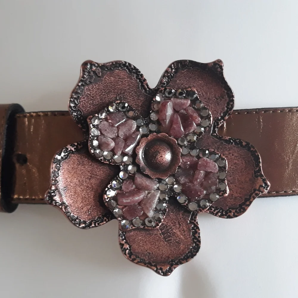 Leatherock Austrian Crystal Semi-Precious Stone Metal Buckle Soft Leathe…